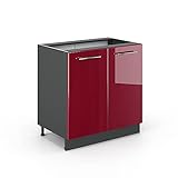 Vicco Unterschrank 80 cm Küchenschrank Hängeschrank Küchenzeile Fame-Line (Bordeaux Hochglanz)