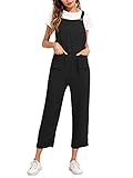 YOINS Latzhosen Damen Lang Baumwolle Jumpsuit Baggy Overall Playsuit Romper Loose fit Hosenanzug mit Taschen A-schwarz XXL
