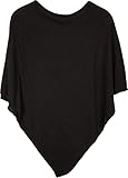 styleBREAKER Damen Feinstrick Poncho in Unifarben, leicht asymmetrischer Schnitt, Ärmellos, Rundhals 08010042, Farbe:Schw