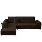 TAOCOCO Sofa Überwürfe Sofabezug Elastische Stretch für L-Form Sofa Abdeckung 2er Set für 3 Sitzer + 3 Sitzer mit 2 Stücke Kissenbezug (Braun)