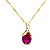 Orovi Schmuck Damen Halskette aus Gelbgold mit Tropfen Kettenanhänger Edelstein Geburtsstein des Monats Juli roter Rubin Kette 14 Karat (585) G