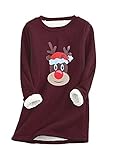 EFOFEI Mädchen Oberteil Mit Elch-Printsüße Weihnachtskostümewinter-Pullover Aus Korallenfleece Wein Rot M