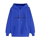 Pullover Damen Herbst mit Kapuze Kapuzenpullover Langarm Hoodie Oversize Hoody Sweatshirt Mode Kapuzenpulli Übergangspullover,4 Arten Von Einfachen Druckstilen,Viele Farben Sind Verfügbar,Grau,S-XXL