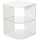 HOMCOM Beistelltisch 3-Schicht moderner Nachttisch mit 2 Ablagefächern geeignet für Wohnzimmer Schlafzimmer Material aus Spanplatte gehärtetem Glas Weiß 40 x 40 x 56