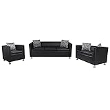 Bequeme Couch, Bank, Sofa Sessel, zeitgemäße Gestaltung, Wohnzimmer Möbel, Lounge Sofa, für Wohnzimmer Schlafzimmer Büro, komfortabel langlebig, Kunstleder 3-Sitzer + 2-Sitzer + Sessel Schw