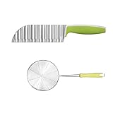 Kartoffelschneider Siebsieb Kleber und Crinkle Cut Messer Französisch Fry Slicer Edelstahlklinge Gemüsesalat Hackmesser Messer zum Hacken von Gemüse, Schneiden von Früchten, Kartoffel Pommes W