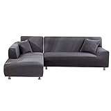 NIBESSER Sofabezug Sofaüberwürfe für L-Form Sofa elastische Stretch Sofabezug (2 Sitzer+2 Sitzer, Grau)