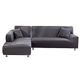 NIBESSER Sofabezug Sofaüberwürfe für L-Form Sofa elastische Stretch Sofabezug (2 Sitzer+2 Sitzer, Grau)