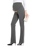 AMPOSH Damen Umstands-Arbeitshose Stretch über dem Bauch gerades Bein Schwangerschaft Kleid Hose, B02 Flared Dark Grey, X-Groß