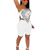 Damen Sexy Schlauch-Shorts-Set, bedruckt, trägerlos, bauchfrei, kurze Hose, zweiteilig, E-Mädchen, Sommer, Clubwear, Übergröße, Weiß, XX-Larg