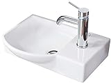 FACKELMANN Waschbecken links Gäste-WC / Waschtisch aus Keramik / Maße (B x H x T): ca. 45 x 10,5 x 32 cm / hochwertiges Becken fürs Badezimmer / Farbe: Weiß / Breite: 45