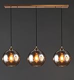 Moderne Esstisch Pendelleuchte, Ø20CM Glaskugel-Hängelampe Höhe Verstellbar E27-Kronleuchter for Farbraum, Schlafzimmer, Kücheninsel, Büro, Hotel (Color : 3-Lamp Amber)