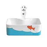 Aufsatzwaschbecken Badezimmerwaschbecken Geeignet für Kinder, niedliches Rechteck Waschbecken/Keramik-Arbeitsplatte Sink und Wasserhahn-Set 15,7'x 12' x 5.1' Waschp