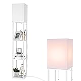 BBHome Modern Stehlampe mit Holzregal, 3 Farbtemperatur Dimmbar LED Hölzern Standlampe für das Wohnzimmer, Schlafzimmer, Büro und Andere Zimmer, 9W Glühbirne Enthalten (Weiß)