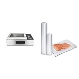 Caso VacuChef Slim-Line - Kammervakuumierer aus Edelstahl, inkl. 30 Profi Folienbeutel & Profi- Vakuumfolien Set 1 / Folienbeutel: 50x 20x30cm, Folienrolle: 1x 20x600cm, 1x 30x600cm 150µ