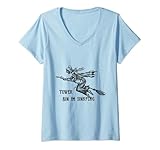 Damen Lustige Frau Hexe auf Besen Spruch Landeanflug Rollenspieler T-Shirt mit V
