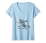 Damen Lustige Frau Hexe auf Besen Spruch Landeanflug Rollenspieler T-Shirt mit V