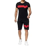 Herren Sommer Sportanzug Trainingsanzug 2 Stück Jogginganzug Rundhals Kurzarm T-Shirt S