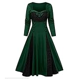 Damen Übergröße Vintage Spitzenkleid A-Linie Cocktailkleid Gothic Kleid Partykleid Weihnachten Halloween Karneval F