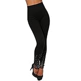 Candygirls Damen Thermo High Waist Leggings Schneeflocke Strass Steine Röhre Stretch Hose Winter SC Vogue (Schwarz, Einheitsgröße)