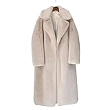 SICCSAEE Damen Winter Warm Kunstpelz Mantel Dicker Damen Langer Mantel Revers Revers Damen Warme Jacke (Farbe: Beige, Größe: M)