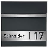 AlbersDesign - Personalisierter Design-Briefkasten individuell mit Ihrem Namen/in anthrazit (RAL7016) / mit Edelstahl-S