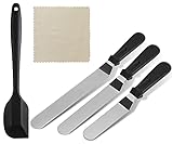 FunYoung 4er Winkelpalette Tortenverzieren Streichmesser Edelstahl Plus Silikon Teigschaber, Schwarz Tortenmesser Kuchenmesser Glasurmesser Spachtel für Torte, Bäck