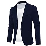 Herren Anzugjacke Ein-Knopf Slim Fit Sport Mantel Business Täglich Blazer, 3- Dunkelblau, L