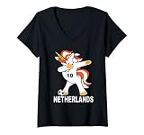 Damen Dabbing Unicorn Netherlands Dabbing Unicorns Dab Netherlande T-Shirt mit V