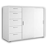 Stella Trading CASE Halbhoher Kleiderschrank ideal für Dachschräge - Platzsparender Schwebetürenschrank mit viel Stauraum in Weiß - 152 x 127 x 60 cm (B/H/T)