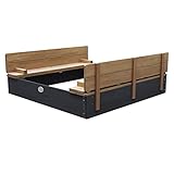 AXI Sandkasten Ella aus Holz mit Deckel XL | Sand Kasten mit Sitzbank & Abdeckung für Kinder in Anthrazit & Braun | 120 x 120