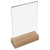 HMF 46942 Acryl Tischaufsteller mit Holzfuß | DIN A5 Hochformat | Glask