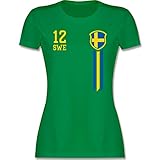 Fussball WM 2022 Fanartikel - 12. Mann Schweden Fanshirt - S - Grün - Spruch - L191 - Tailliertes Tshirt für Damen und Frauen T-S