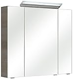 Pelipal - FILO/ORIA II - 80 cm Spiegelschrank - Badmöbel in Graphit Struktur quer, 3-türig, Türdämpfung, 6 Einlegeböden, LED Aufb