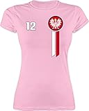 Fussball WM 2022 Fanartikel - 12. Mann Polen Emblem - S - Rosa - Tshirt Polen Damen - L191 - Tailliertes Tshirt für Damen und Frauen T-S