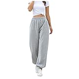 Lange Freizeithose Damen Jogginghose Sweathose Einfarbig Casual Loose Fit Elastischer Bund Traininghose Frauen Hohe Taile Sporthosen Basics Fitnesshose mit T