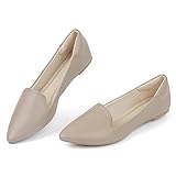 MUSSHOE Ballerinas für Frauen, bequeme Damen-Flats aus Memory-Schaum zum Reinschlüpfen mit spitzem Zehenbereich, flache Schuhe für Damen, Beige PU, 43 EU