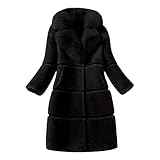 GOKOMO Damen Lang Plüsch Kunstpelz Wintermantel Schlank Freizeit Warm Elegant Herbst Winter Jacke Warm Langarm Jacke Damen Stilvoll Mantel Neue Damenbekleidung(XXL,Schwarz)