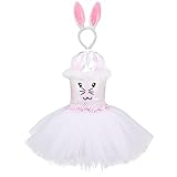 Ostern Hase Küken Cospaly2 Stücke in 1 Satz Kinder Mädchen Tierkostüm Hasenohren Bowtie Tutu Mit Stirnband Gastgeschenke Verkleidung Karneval Party Halloween Fest Geburtstagsfeier Weiß 2-3 J