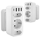 Kinglink Steckdosenadapter, Steckdose USB(5V/3.4A), Mehrfachsteckdose ohne Kabel, 7 in1 aufputz-Steckdose 4000w, Steckdosen für iPhone,Smartphone,Haushaltsgerät, Reise, Büro-weiß 2 Stück