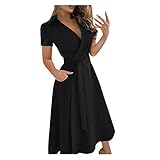 Damen Wickelkleider V-Ausschnitt ärmellosen Spitze Schlanke Hüften Langes Kleid Krawatte Taille mit Gürtel Freizeitkleider Partykleid Abendkleid C144