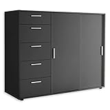 CASE Halbhoher Kleiderschrank ideal für Dachschräge - Platzsparender Schwebetürenschrank mit viel Stauraum in Graphit - 152 x 127 x 60 cm (B/H/T)