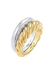 Elli PREMIUM Ring Damen Bandring Set Twisted Blogger Chunky Trend Bi-Color in 925 Sterling Silber Verg