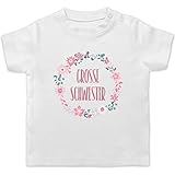 Geschwister Bruder und Schwester - Große Schwester Blumen - 6/12 Monate - Weiß - große Schwester - BZ02 - Baby T-S