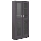 Festnight Vitrinenschrank Bücherschrank Sideboard Kommode Beistellschrank Mehrzweckschrank Standschrank Grau 82,5x30,5x185,5 cm Spanplatte mit 5 geräumigen Fächern und 2 Tü