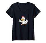 Damen Huhn Henne Hühner Hühnerstall T-Shirt mit V