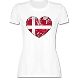 Fussball WM 2022 Fanartikel - Dänemark Vintage Herz - M - Weiß - Tshirt dänemark Damen - L191 - Tailliertes Tshirt für Damen und Frauen T-S