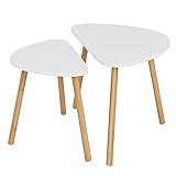 Kaffeetisch 2er Set Beistelltisch Satztisch Wohnzimmertisch für Garten Schlafzimmer Balkon Arbeitszimmer Weiß/Natur Groß(60x39,5x45cm) Klein(45x29,5x40cm)