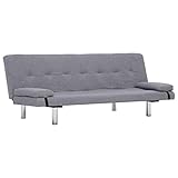 vidaXL Schlafsofa mit 2 Kissen Couch Schlafcouch Gästebett Bettsofa Klappsofa Sofa Schlaffunktion Sofagarnitur Couchgarnitur Hellgrau Poly