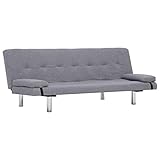 vidaXL Schlafsofa mit 2 Kissen Couch Schlafcouch Gästebett Bettsofa Klappsofa Sofa Schlaffunktion Sofagarnitur Couchgarnitur Hellgrau Poly